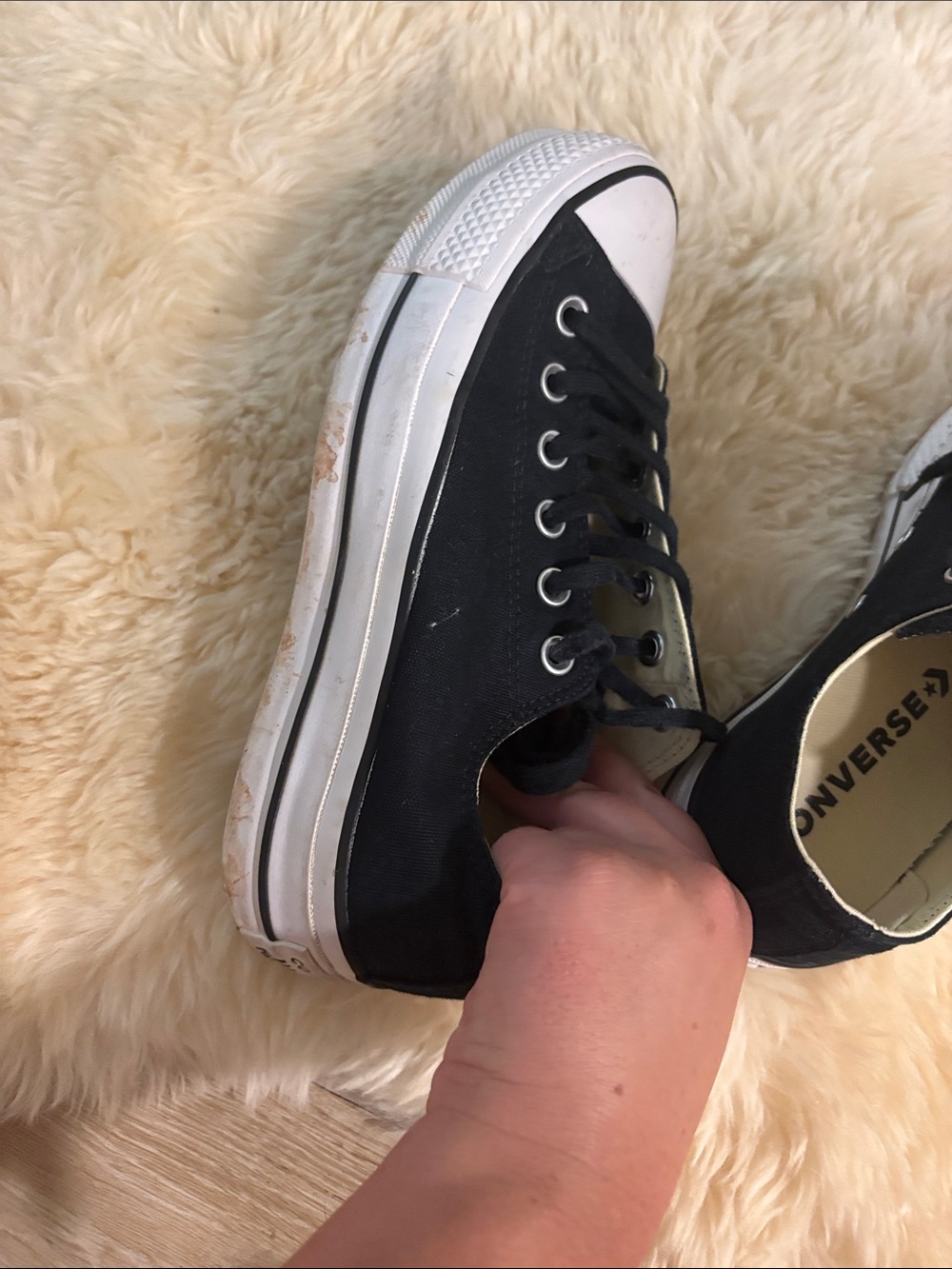 Converse Black and White Platform Low-Top Sneakers - Picture 6 of 11